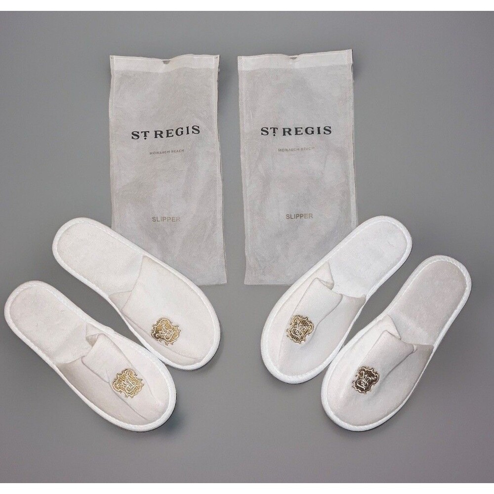 St. Regis Hotel Monarch Beach Resort Slippers White Gold Logo 2 Pairs New Unisex